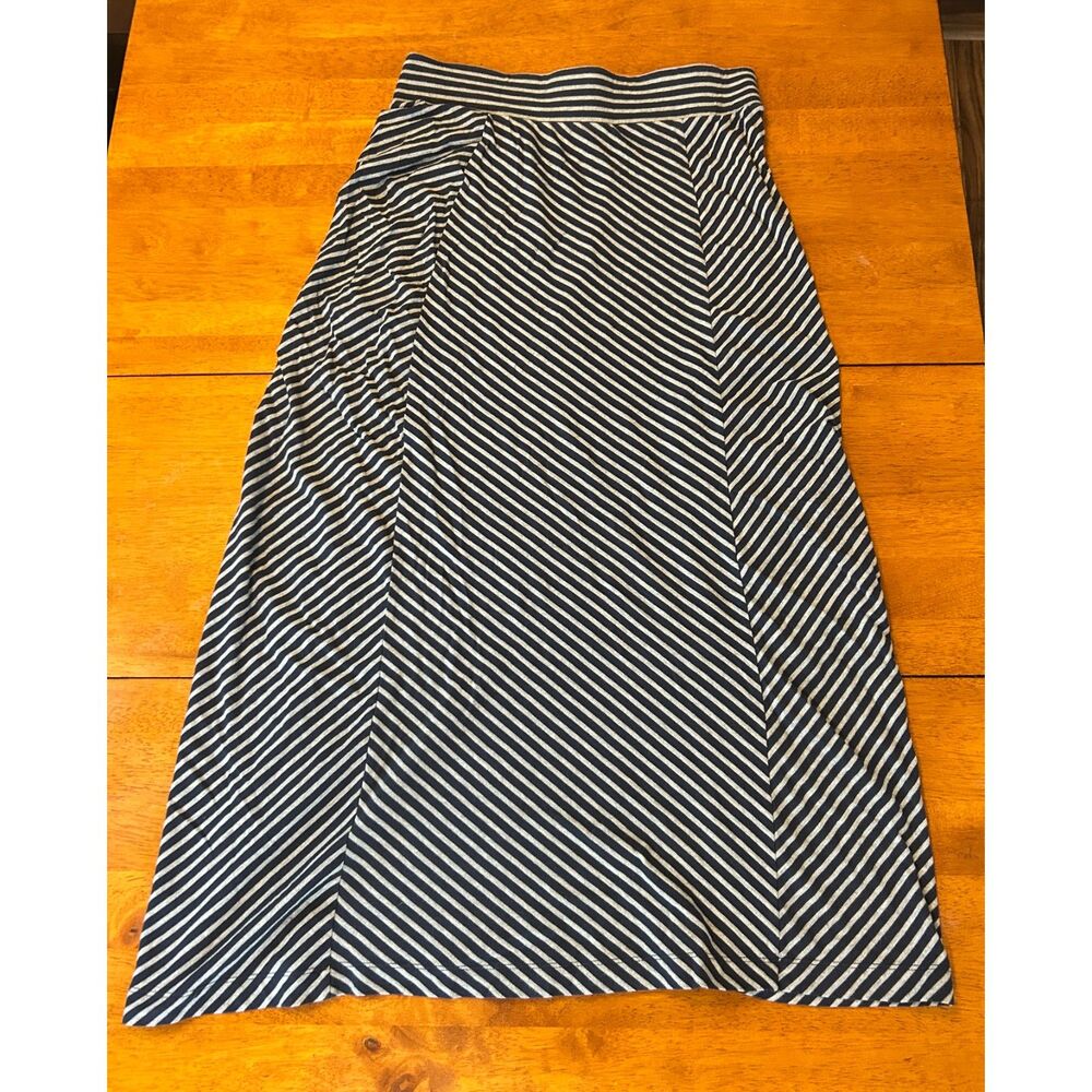 Eddie Bauer Navy Striped Pull On Maxi Skirt Medium